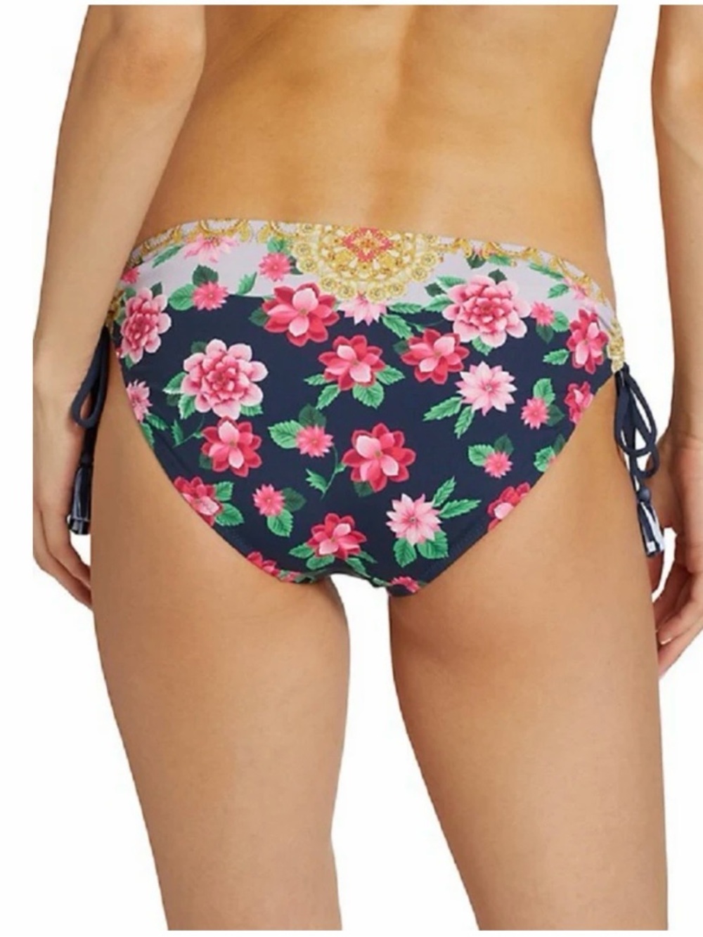 Women’s Floral Navy Bikini Bottom with Side Ties Sz L NWT